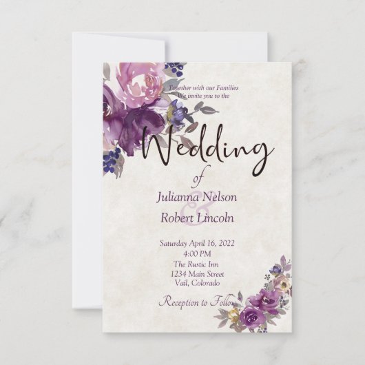 バイオレット水色フローラ結婚式招待状 招待状 (正面)