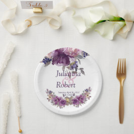 バイオレット水色フローラ結婚紙プレート ペーパープレート
