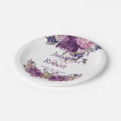 バイオレット水色フローラ結婚紙プレート ペーパープレート (アングル)