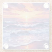 バイオレット潮 | 紫色の日没海波絵を描 ガラスコースター (裏面)