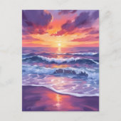 バイオレット潮 | 紫色の日没海波絵を描 ポストカード (正面)