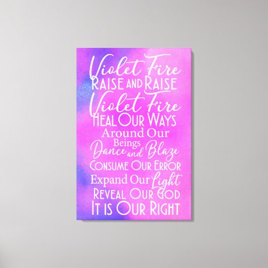 バイオレット火災祈りの言葉:スピリチュアル前向きエナジーアート キャンバスプリント (正面)