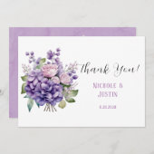 バイオレット牡丹とバラ結婚のサンキューカード 招待状 (正面/裏面)