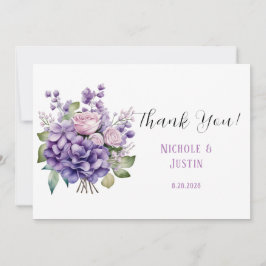 バイオレット牡丹とバラ結婚のサンキューカード 招待状