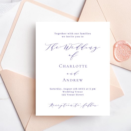 バイオレット白フォーマル予算結婚式招待状