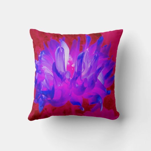 バイオレット素晴らしブルーとホットピンクサボサボダリア クッション (裏面)