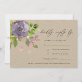 バイオレット素朴クラフト野生の花と葉モノグラム 招待状 (正面)