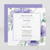 バイオレット素朴サマーワイルドフローラ結婚ズ 招待状 (正面/裏面)