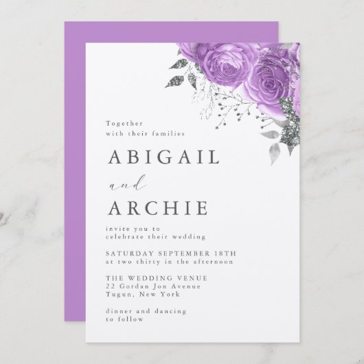 バイオレット結婚牡丹 招待状 (正面/裏面)
