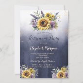 バイオレット花ひまわりグラデーション花ブルーリタイア 招待状 (正面)