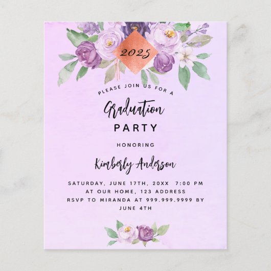 バイオレット花予算卒業パーティーの招待状 チラシ (正面)