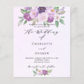 バイオレット花模様の緑の予算結婚式招待状 (正面)