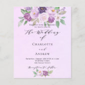 バイオレット花模様の緑の予算結婚式招待状 チラシ (正面)