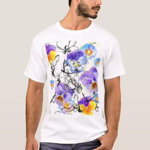 バイオレット花水彩ヴィンテージ模様 Tシャツ