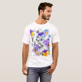 バイオレット花水彩ヴィンテージ模様 Tシャツ (正面フル)