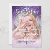 バイオレット薄紫トリプルグラデーショングリッターフォトスウィート16 招待状 (正面)