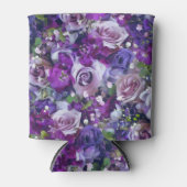 バイオレット薄紫バラフラワーガーデンパターン 缶クーラー (正面)