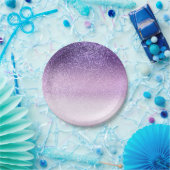 バイオレット薄紫パステルパープルトリプルグリッター グラデーション ペーパープレート (パーティー)