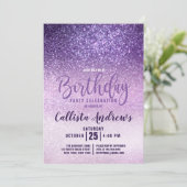 バイオレット薄紫パープルトリプルグリッターグラデーション誕生日 招待状 (スタンド正面)