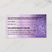 バイオレット薄紫パープルトリプルグリッタータイポグラフィ 紹介カード (裏面)