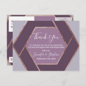 バイオレット薄紫紫バラ金ゴールド六角ありがとう ポストカード (正面/裏面)