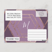 バイオレット薄紫紫バラ金ゴールド六角ありがとう ポストカード (裏面)