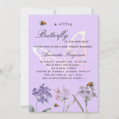 バイオレット蝶ワイルドフラワー豪華なベビースシャワー 招待状 (正面)