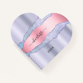 バイオレット赤面ピンクのアゲート大理石名ガール ノートブック (正面)