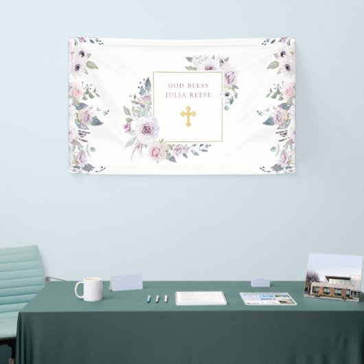 バイオレット赤面フローラ |金ゴールドクロスバプテスマ 横断幕 (トレードショー)