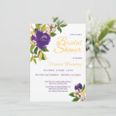 バイオレット金ゴールドウォーターカラーブーケブライダルシャワー 招待状 (スタンド正面)