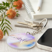 バイオレット金ゴールドウォーターカラー高級カスタムモノグラム名 キーホルダー (正面右)