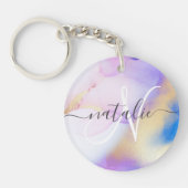 バイオレット金ゴールドウォーターカラー高級カスタムモノグラム名 キーホルダー (正面)