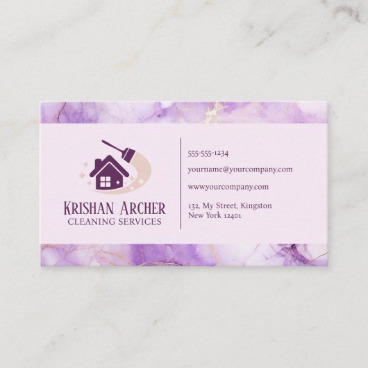 バイオレット金ゴールドピンクマーブルハウスキーイングメイドサービス 名刺 (正面)