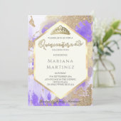 バイオレット金ゴールド水色幾何学的キンセアニラ 招待状 (スタンド正面)