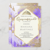 バイオレット金ゴールド水色幾何学的キンセアニラ 招待状 (正面/裏面)