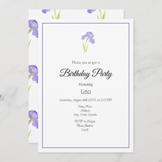 バイオレット アイリスとアイアス パターン 招待状 (正面/裏面)