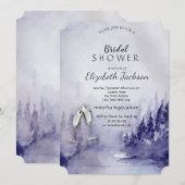 バイオレット ウィンター ランドスケープ ワイングラス ブライダル シャワー 招待状 (正面/裏面)