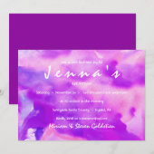 バイオレット・ウォーターカラー バット・ミッツヴァ招待状 招待状 (正面/裏面)
