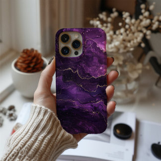 バイオレット・オブスキュラ・ラグジュアリーディープパープルマーブルゴールド iPhone 16ケース