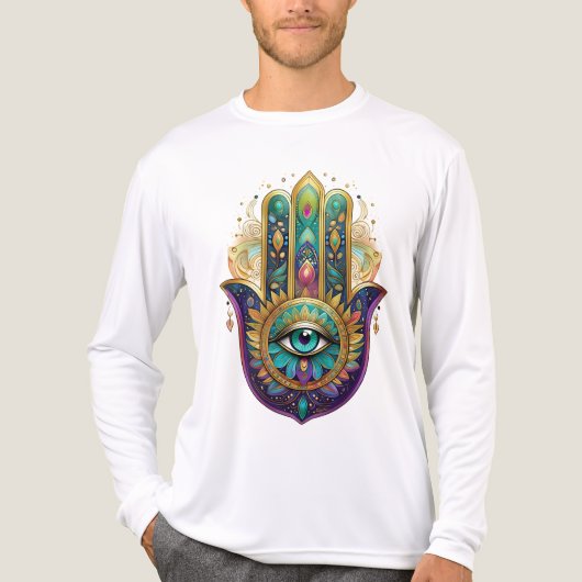バイオレット グリーン ゴールド ペタル ハムサ ターコイズ サードアイ トライブレンドTシャツ (正面)