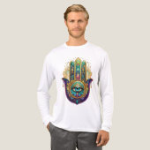 バイオレット グリーン ゴールド ペタル ハムサ ターコイズ サードアイ トライブレンドTシャツ (正面全体)
