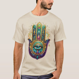バイオレット グリーン ゴールド ペタル ハムサ ターコイズ サードアイ Tシャツ