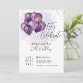バイオレット ゴールド バルーン 誕生日を祝おう 招待状 (スタンド正面)