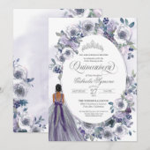 バイオレット シルバー ホワイト 水彩 花の キンセアニエラ 招待状 (正面/裏面)