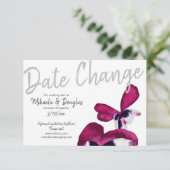 バイオレット、ターコイズ結婚パンジーの日付の変更 アドバイスカード (スタンド正面)