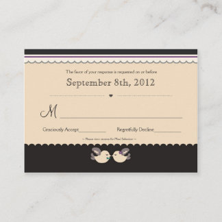 バイオレット&ティール(緑がかった色)ラブバードRSVPカード エンクロージャーカード