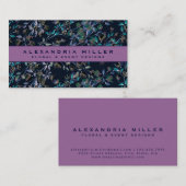 バイオレット&ネイビーブルーエレガントの優美な花柄 名刺 (正面/裏面)