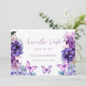 バイオレット ハイドレンジア バタフライ Save The Date カード (スタンド正面)