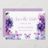 バイオレット ハイドレンジア バタフライ Save The Date カード (正面/裏面)