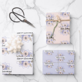 バイオレット&パステルバラ紙フラットシートセット3 ラッピングペーパーシート